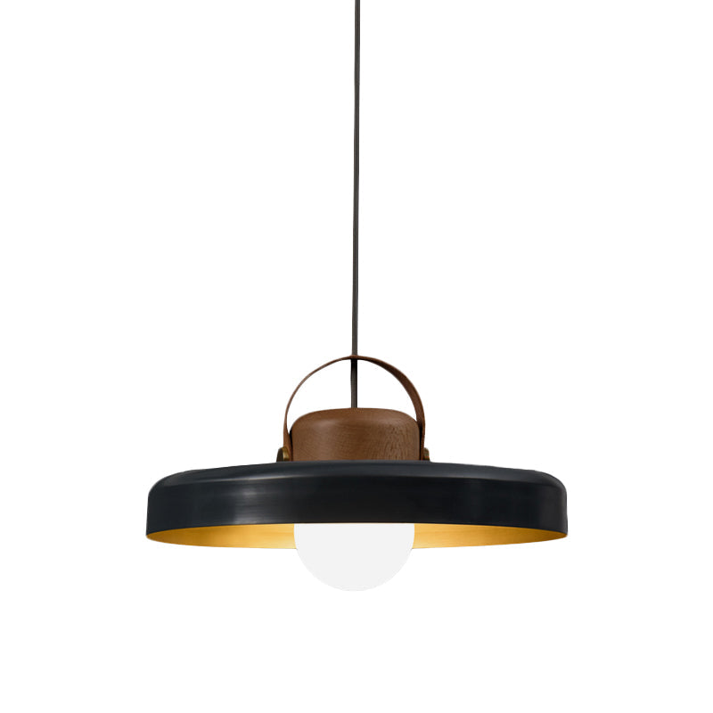 Metal Flat Ceiling Light Modern 1 Head Black Down Lighting Pendant with Wooden Cap Clearhalo 'Ceiling Lights' 'Modern Pendants' 'Modern' 'Pendant Lights' 'Pendants' Lighting' 730550