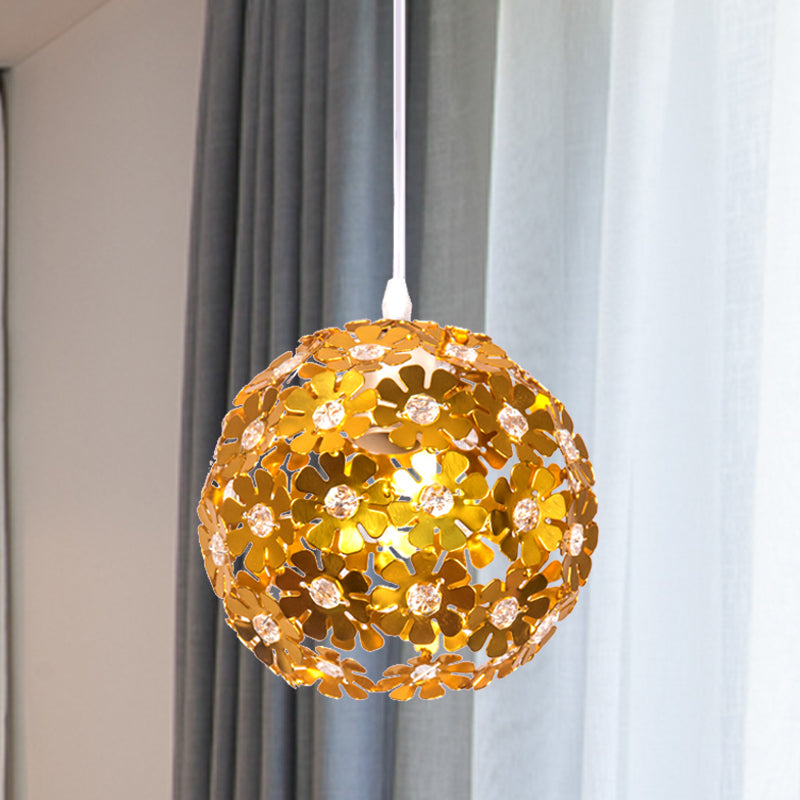 Modernist 1 Head Ceiling Lamp Silver/Purple/Gold Domed Pendant Lighting with Flower Aluminium Shade Gold Clearhalo 'Ceiling Lights' 'Modern Pendants' 'Modern' 'Pendant Lights' 'Pendants' Lighting' 730552