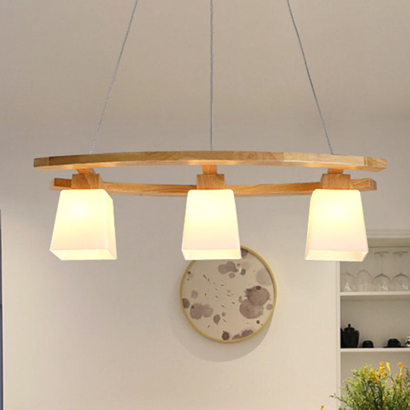 White Glass Trapezoid Cluster Pendant Minimalism 3 Bulbs Wood Suspension Lighting for Kitchen White Clearhalo 'Ceiling Lights' 'Close To Ceiling Lights' 'Glass shade' 'Glass' 'Modern Pendants' 'Modern' 'Pendant Lights' 'Pendants' Lighting' 730622