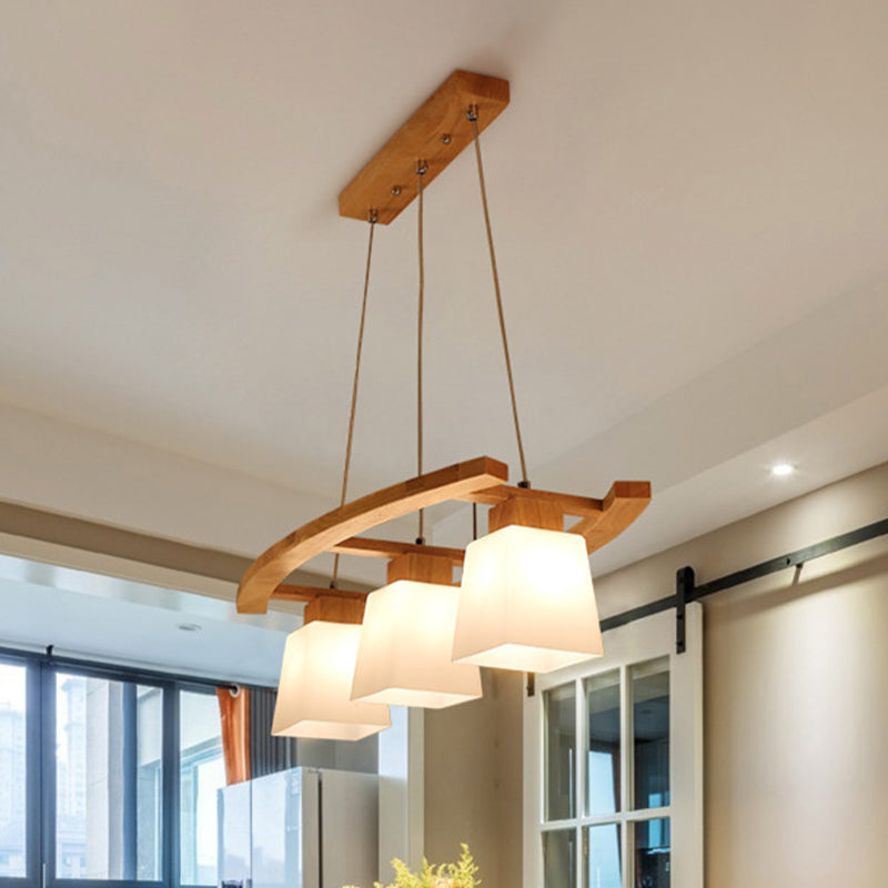 White Glass Trapezoid Cluster Pendant Minimalism 3 Bulbs Wood Suspension Lighting for Kitchen Clearhalo 'Ceiling Lights' 'Close To Ceiling Lights' 'Glass shade' 'Glass' 'Modern Pendants' 'Modern' 'Pendant Lights' 'Pendants' Lighting' 730623