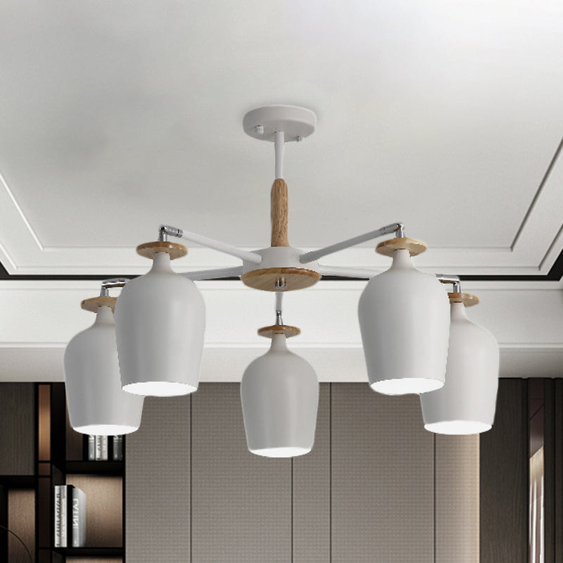 Wine Glass Iron Semi Flush Contemporary 5/10 Lights White Flush Mount Light with Wooden Cap 5 White Clearhalo 'Ceiling Lights' 'Close To Ceiling Lights' 'Close to ceiling' 'Semi-flushmount' Lighting' 730644