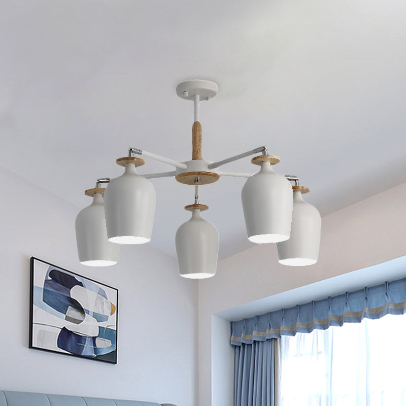 Wine Glass Iron Semi Flush Contemporary 5/10 Lights White Flush Mount Light with Wooden Cap Clearhalo 'Ceiling Lights' 'Close To Ceiling Lights' 'Close to ceiling' 'Semi-flushmount' Lighting' 730645