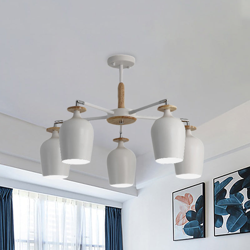 Wine Glass Iron Semi Flush Contemporary 5/10 Lights White Flush Mount Light with Wooden Cap Clearhalo 'Ceiling Lights' 'Close To Ceiling Lights' 'Close to ceiling' 'Semi-flushmount' Lighting' 730646