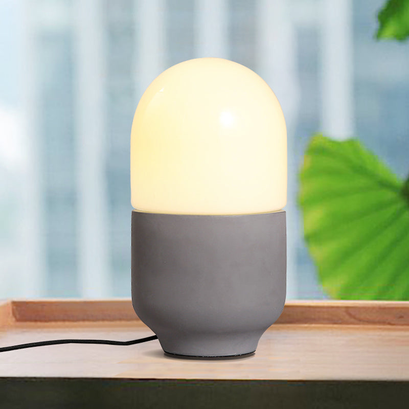 Cement Capsule Shape Small Desk Light Minimalist LED Night Table Lamp in Grey with White Glass Shade Grey Clearhalo 'Lamps' 'Table Lamps' Lighting' 730742