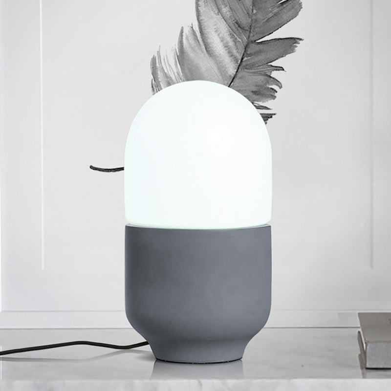 Cement Capsule Shape Small Desk Light Minimalist LED Night Table Lamp in Grey with White Glass Shade Clearhalo 'Lamps' 'Table Lamps' Lighting' 730744