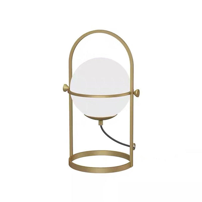 1 Head Bedroom Desk Light Post-Modern Gold Finish Nightstand Lamp with Ball Milk White Glass Shade Clearhalo 'Lamps' 'Table Lamps' Lighting' 730755