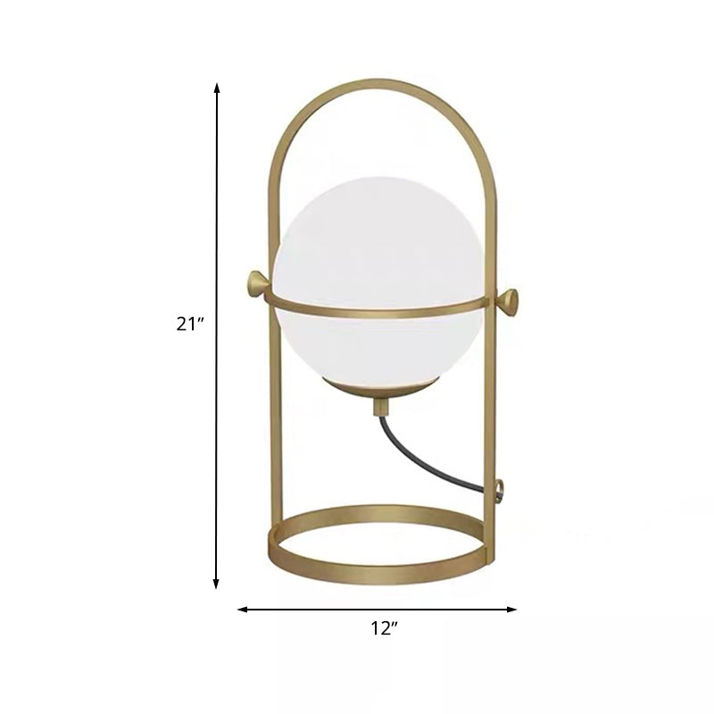 1 Head Bedroom Desk Light Post-Modern Gold Finish Nightstand Lamp with Ball Milk White Glass Shade Clearhalo 'Lamps' 'Table Lamps' Lighting' 730756