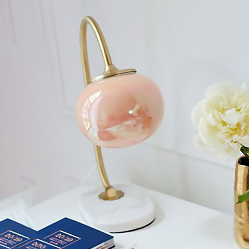 Global Study Room Reading Book Light Pink Glass LED Postmodern Table Lamp with Marble Base Pink Clearhalo 'Lamps' 'Table Lamps' Lighting' 730794
