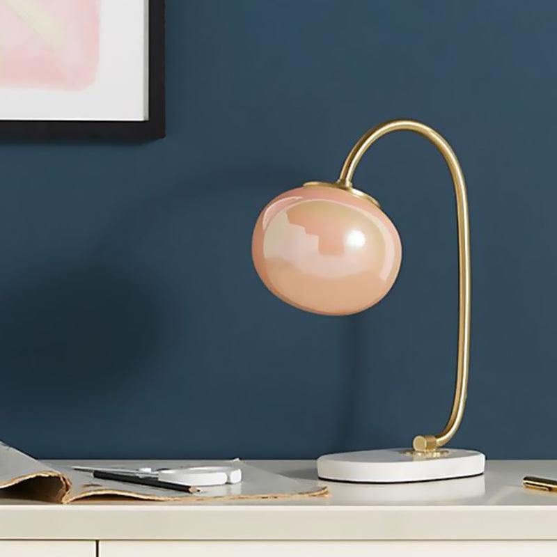 Global Study Room Reading Book Light Pink Glass LED Postmodern Table Lamp with Marble Base Clearhalo 'Lamps' 'Table Lamps' Lighting' 730795