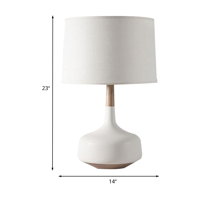 White Finish Drum Table Lighting Minimalist 1 Bulb Fabric Shade Desk Lamp for Bedroom Clearhalo 'Lamps' 'Table Lamps' Lighting' 730918