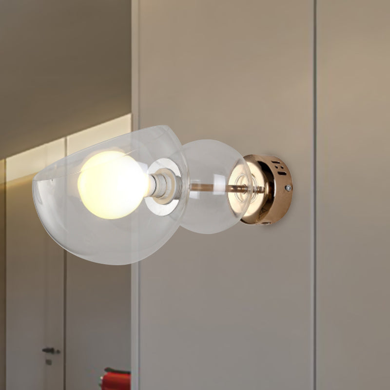 1 Head Bedroom Wall Lamp Postmodern Brass Wall Sconce Light with Dome Clear/Amber Glass Shade Clear Clearhalo 'Cast Iron' 'Glass' 'Industrial' 'Modern wall lights' 'Modern' 'Tiffany' 'Traditional wall lights' 'Wall Lamps & Sconces' 'Wall Lights' Lighting' 730995