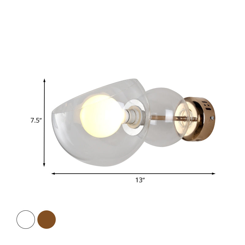 1 Head Bedroom Wall Lamp Postmodern Brass Wall Sconce Light with Dome Clear/Amber Glass Shade Clearhalo 'Cast Iron' 'Glass' 'Industrial' 'Modern wall lights' 'Modern' 'Tiffany' 'Traditional wall lights' 'Wall Lamps & Sconces' 'Wall Lights' Lighting' 730999