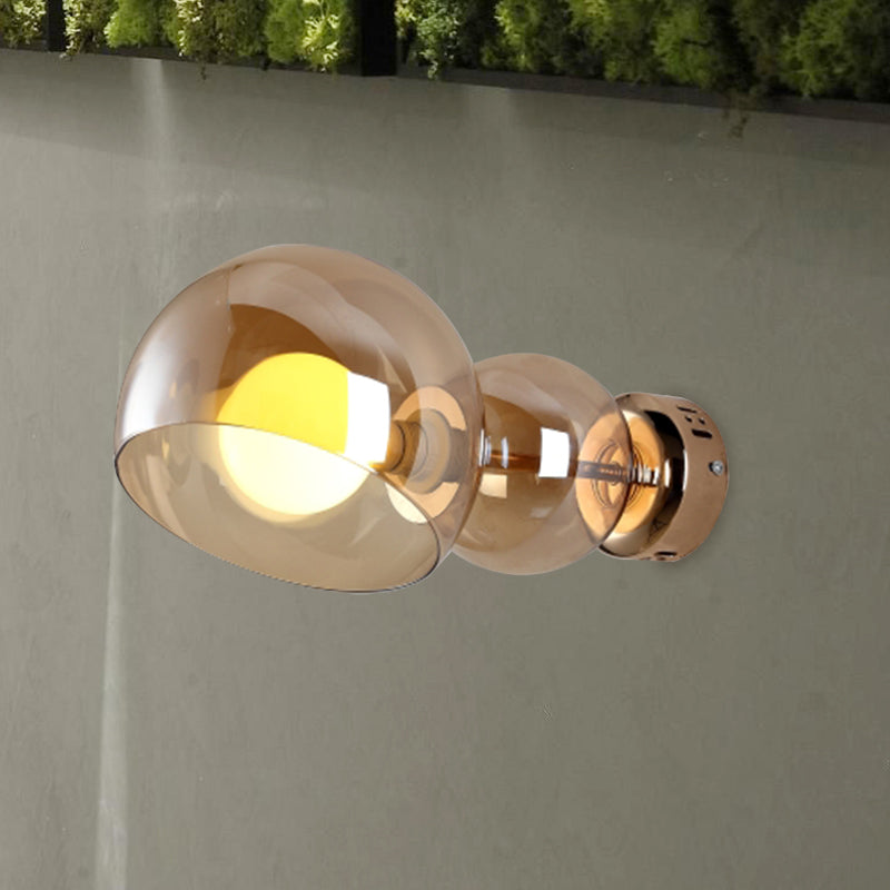 1 Head Bedroom Wall Lamp Postmodern Brass Wall Sconce Light with Dome Clear/Amber Glass Shade Amber Clearhalo 'Cast Iron' 'Glass' 'Industrial' 'Modern wall lights' 'Modern' 'Tiffany' 'Traditional wall lights' 'Wall Lamps & Sconces' 'Wall Lights' Lighting' 731000