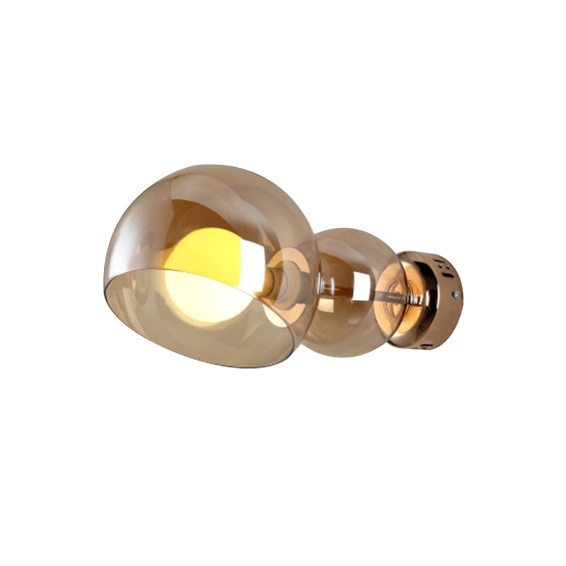 1 Head Bedroom Wall Lamp Postmodern Brass Wall Sconce Light with Dome Clear/Amber Glass Shade Clearhalo 'Cast Iron' 'Glass' 'Industrial' 'Modern wall lights' 'Modern' 'Tiffany' 'Traditional wall lights' 'Wall Lamps & Sconces' 'Wall Lights' Lighting' 731003