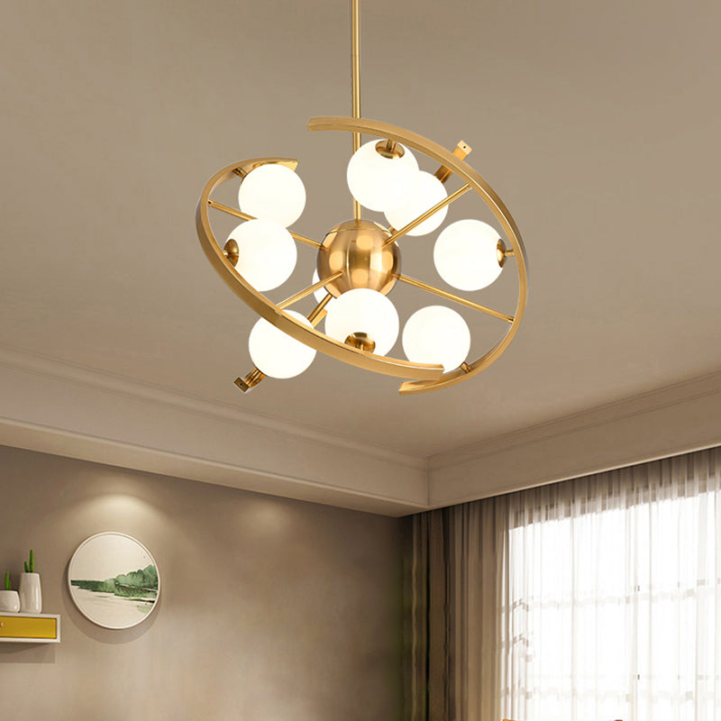 White Frosted Glass Orb Ceiling Chandelier Modern 9-Light Gold Finish Star LED Suspension Light Gold Clearhalo 'Ceiling Lights' 'Chandeliers' 'Glass shade' 'Glass' 'Modern Chandeliers' 'Modern' Lighting' 731213