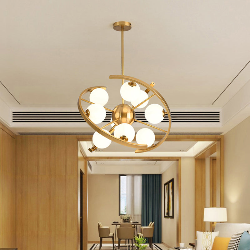 White Frosted Glass Orb Ceiling Chandelier Modern 9-Light Gold Finish Star LED Suspension Light Clearhalo 'Ceiling Lights' 'Chandeliers' 'Glass shade' 'Glass' 'Modern Chandeliers' 'Modern' Lighting' 731214