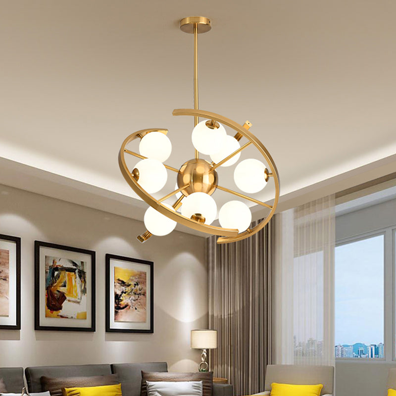 White Frosted Glass Orb Ceiling Chandelier Modern 9-Light Gold Finish Star LED Suspension Light Clearhalo 'Ceiling Lights' 'Chandeliers' 'Glass shade' 'Glass' 'Modern Chandeliers' 'Modern' Lighting' 731215