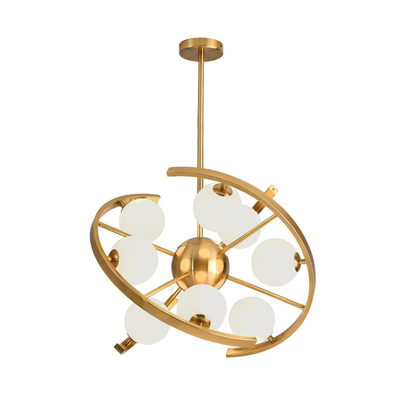 White Frosted Glass Orb Ceiling Chandelier Modern 9-Light Gold Finish Star LED Suspension Light Clearhalo 'Ceiling Lights' 'Chandeliers' 'Glass shade' 'Glass' 'Modern Chandeliers' 'Modern' Lighting' 731216