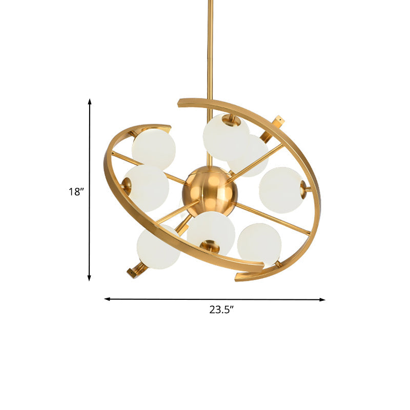 White Frosted Glass Orb Ceiling Chandelier Modern 9-Light Gold Finish Star LED Suspension Light Clearhalo 'Ceiling Lights' 'Chandeliers' 'Glass shade' 'Glass' 'Modern Chandeliers' 'Modern' Lighting' 731217