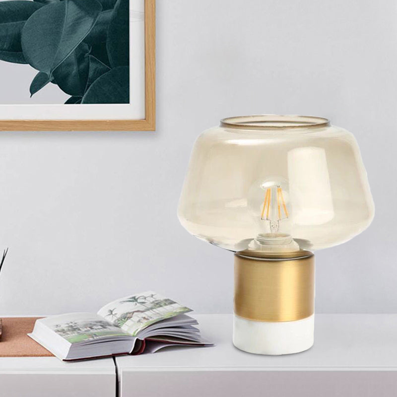 Open-Top Clear Glass Night Light Modern 1 Head Gold Plug In Table Lamp with Round White/Green Marble Base White Clearhalo 'Lamps' 'Table Lamps' Lighting' 731421