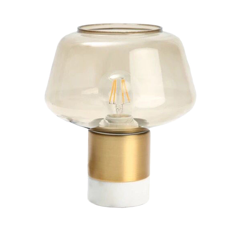 Open-Top Clear Glass Night Light Modern 1 Head Gold Plug In Table Lamp with Round White/Green Marble Base Clearhalo 'Lamps' 'Table Lamps' Lighting' 731423