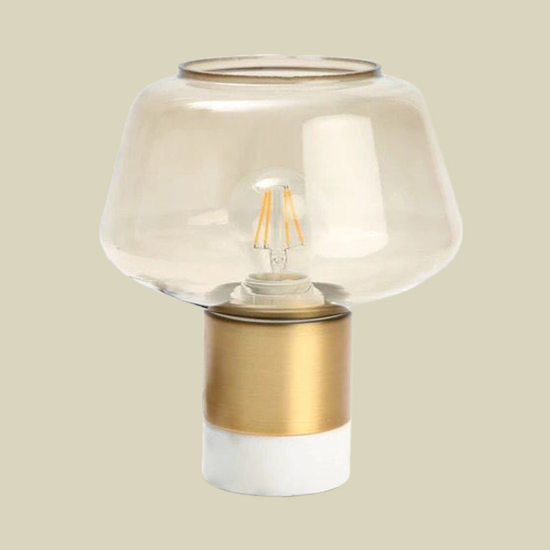 Open-Top Clear Glass Night Light Modern 1 Head Gold Plug In Table Lamp with Round White/Green Marble Base Clearhalo 'Lamps' 'Table Lamps' Lighting' 731424