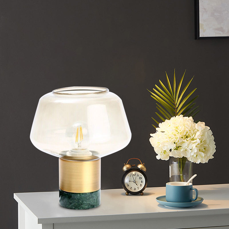 Open-Top Clear Glass Night Light Modern 1 Head Gold Plug In Table Lamp with Round White/Green Marble Base Green Clearhalo 'Lamps' 'Table Lamps' Lighting' 731426