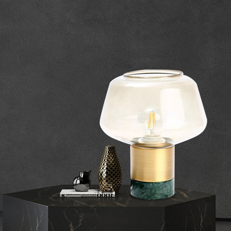 Open-Top Clear Glass Night Light Modern 1 Head Gold Plug In Table Lamp with Round White/Green Marble Base Clearhalo 'Lamps' 'Table Lamps' Lighting' 731427