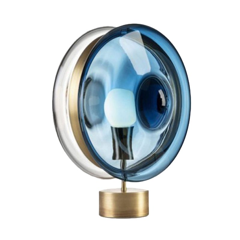 Round Night Table Light Modernism Blue/Clear Glass Single Bulb Bedside Nightstand Lamp in Gold Clearhalo 'Lamps' 'Table Lamps' Lighting' 731441