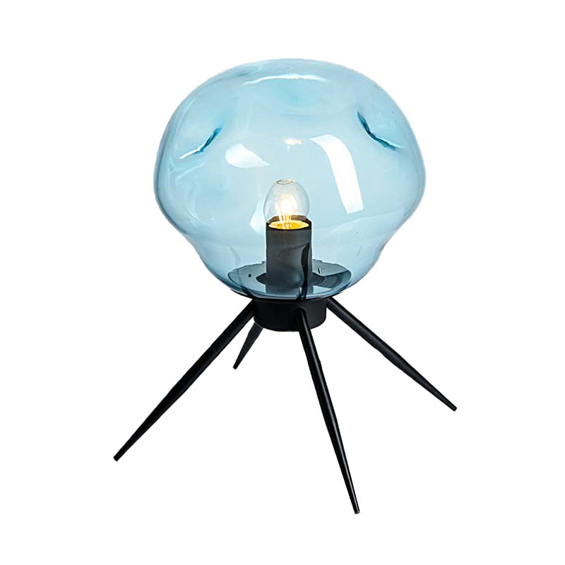 Modernist 1 Bulb Tripod Desk Light Black Dimpled Night Lamp with Blue/Cognac Glass Shade Clearhalo 'Lamps' 'Table Lamps' Lighting' 731467