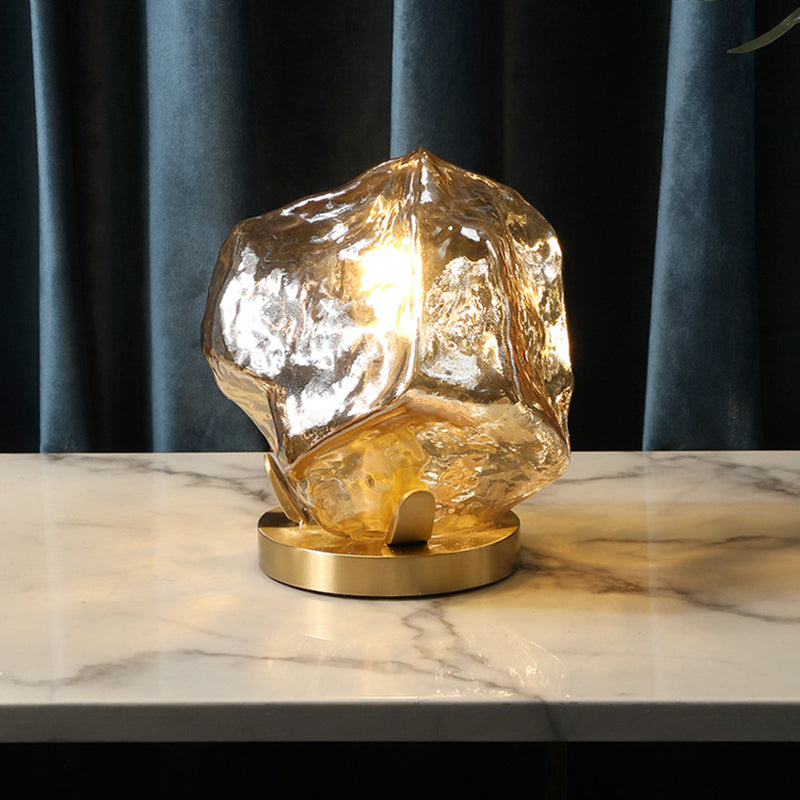 Gold Gem Shaped Table Lighting Modern 1-Light Cognac/Clear Glass Night Lamp for Living Room Cognac Clearhalo 'Lamps' 'Table Lamps' Lighting' 731473