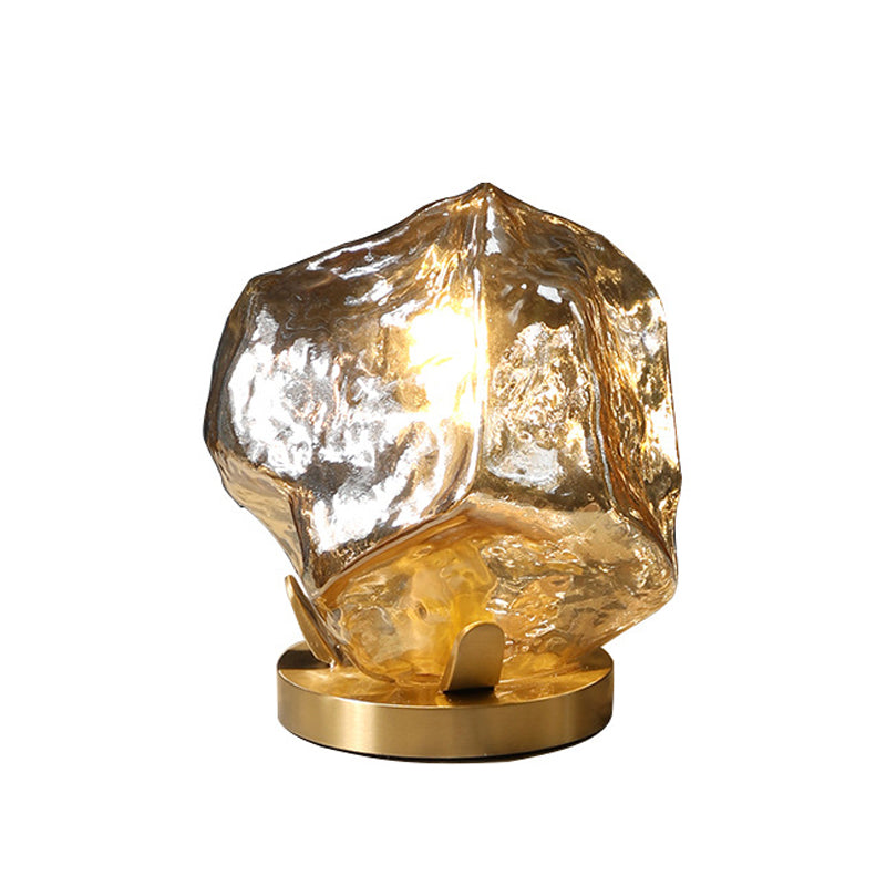 Gold Gem Shaped Table Lighting Modern 1-Light Cognac/Clear Glass Night Lamp for Living Room Clearhalo 'Lamps' 'Table Lamps' Lighting' 731475