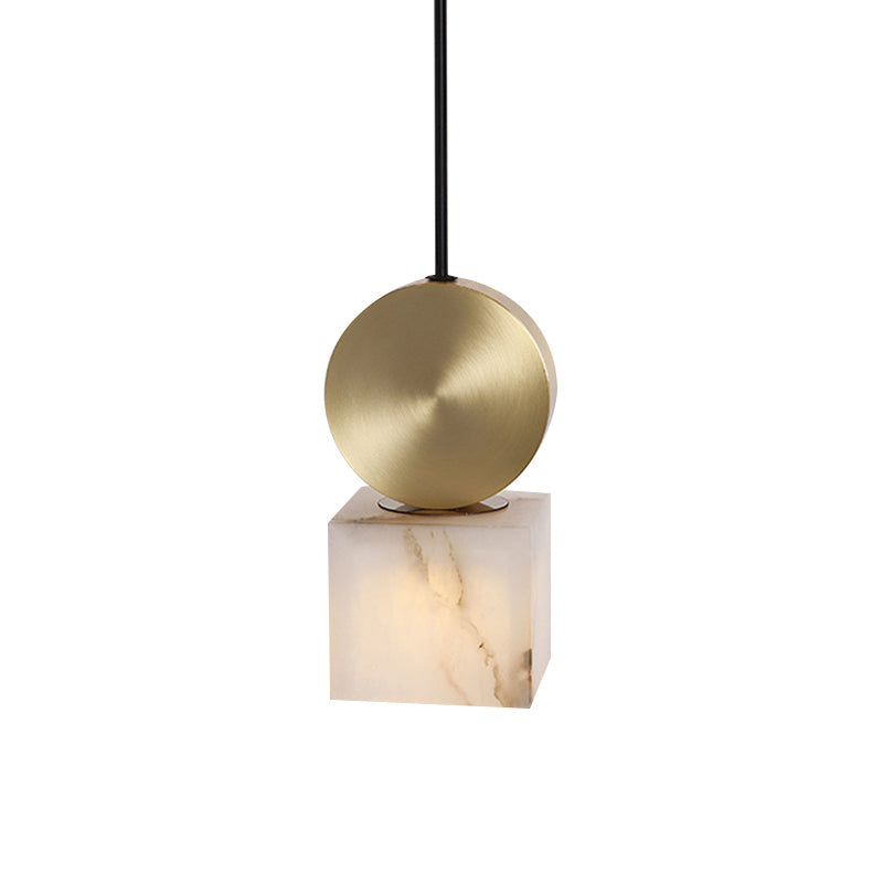 Square/Cylinder Pendant Post Modern Marble 1 Head Bedside Hanging Lamp Kit in White with Gold Round Top Clearhalo 'Ceiling Lights' 'Modern Pendants' 'Modern' 'Pendant Lights' 'Pendants' Lighting' 731506