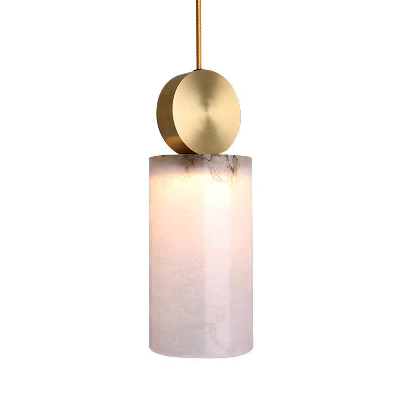 Square/Cylinder Pendant Post Modern Marble 1 Head Bedside Hanging Lamp Kit in White with Gold Round Top Clearhalo 'Ceiling Lights' 'Modern Pendants' 'Modern' 'Pendant Lights' 'Pendants' Lighting' 731511