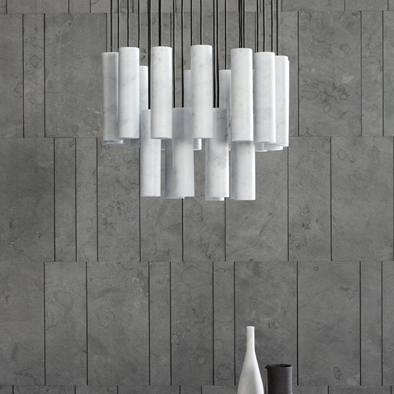 Minimalist Tubular Hanging Light Marble 1-Light Restaurant Pendant Ceiling Lamp in White White Clearhalo 'Ceiling Lights' 'Modern Pendants' 'Modern' 'Pendant Lights' 'Pendants' Lighting' 731514