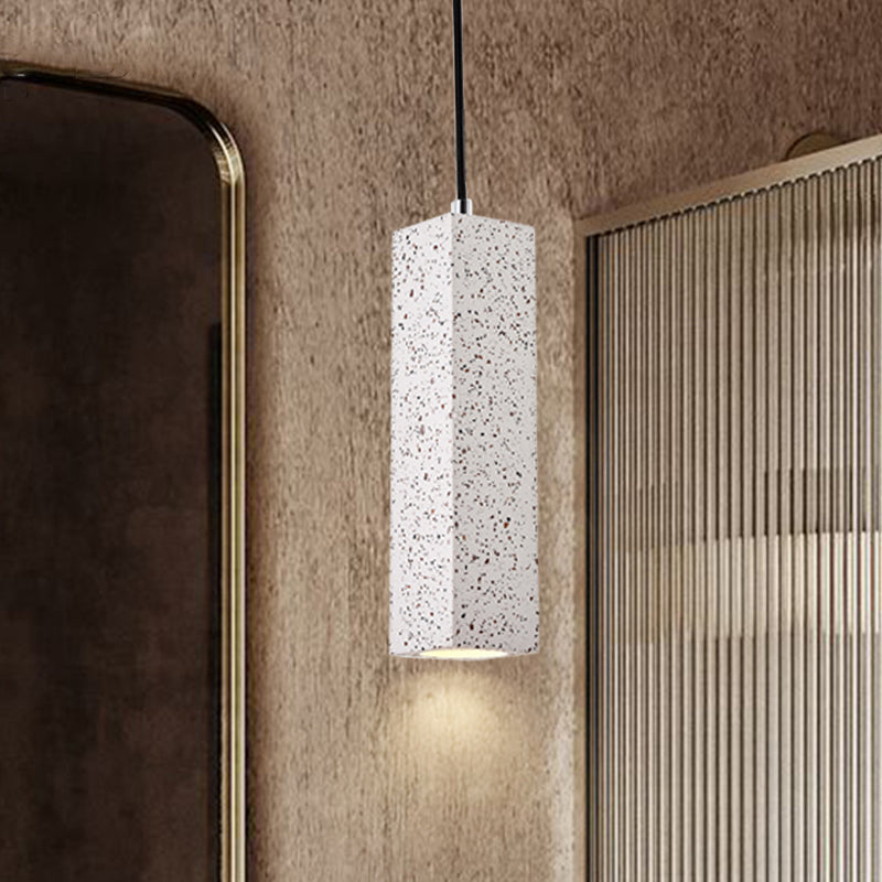 Modern Slim Cuboid Drop Pendant Light Nordic Marble 1 Head Bedside LED Ceiling Lamp in White White Clearhalo 'Ceiling Lights' 'Modern Pendants' 'Modern' 'Pendant Lights' 'Pendants' Lighting' 731572