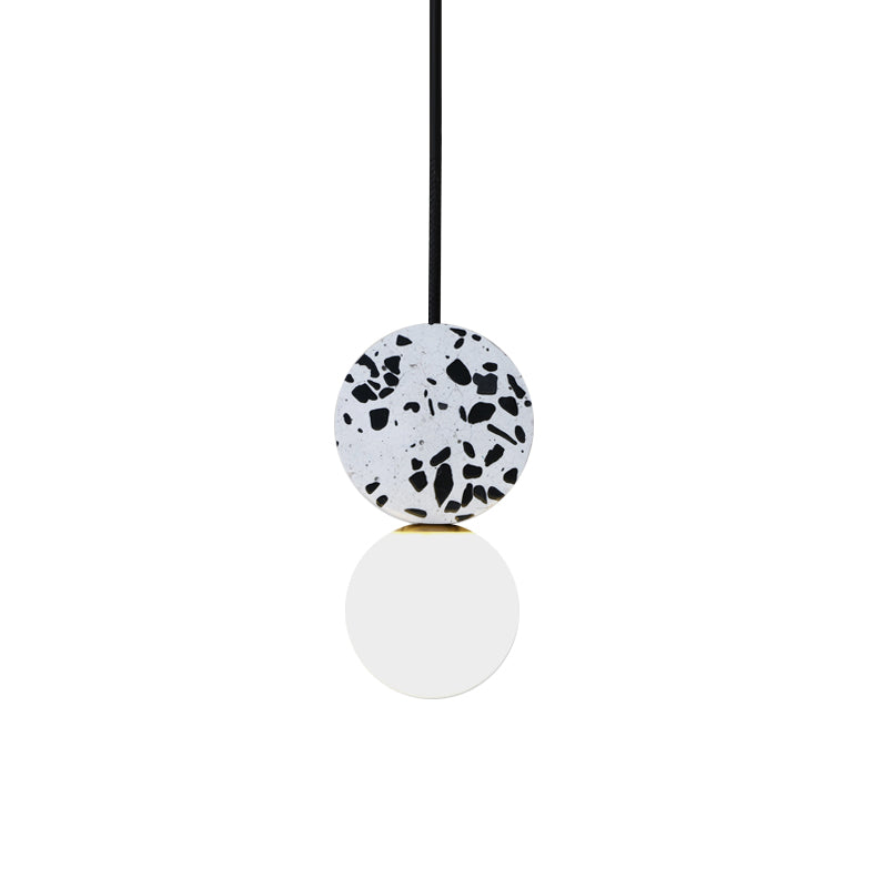 Black Round Ceiling Light Modern 1 Light Marble LED Pendant Lamp with Modo White Glass Shade Clearhalo 'Ceiling Lights' 'Chandeliers' 'Glass shade' 'Glass' 'Modern Pendants' 'Modern' 'Pendant Lights' 'Pendants' Lighting' 731580