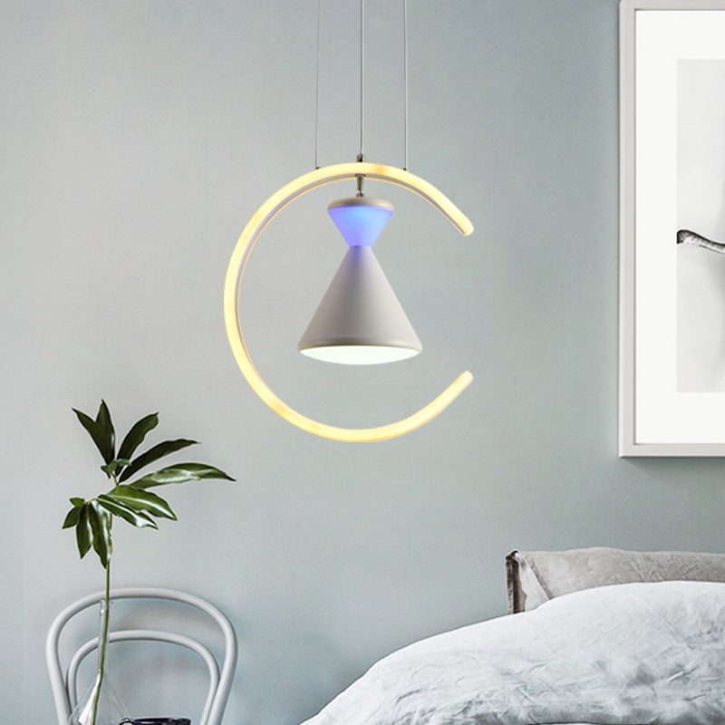 White Finish Hourglass and Ring Pendant Minimalist LED Acrylic Hanging Light Kit over Table White Clearhalo 'Ceiling Lights' 'Chandeliers' 'Modern Chandeliers' 'Modern' Lighting' 731673
