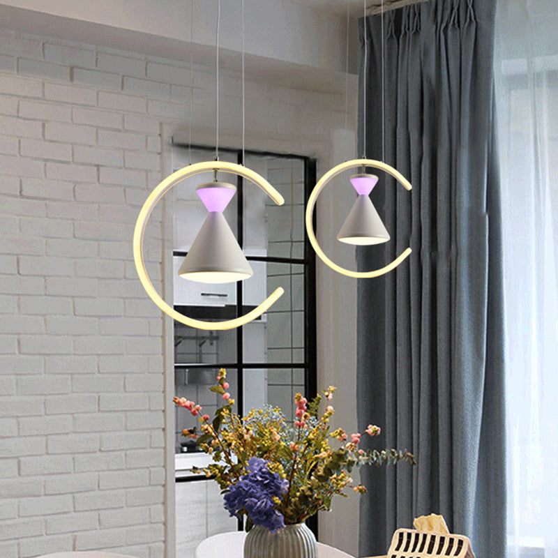 White Finish Hourglass and Ring Pendant Minimalist LED Acrylic Hanging Light Kit over Table Clearhalo 'Ceiling Lights' 'Chandeliers' 'Modern Chandeliers' 'Modern' Lighting' 731674