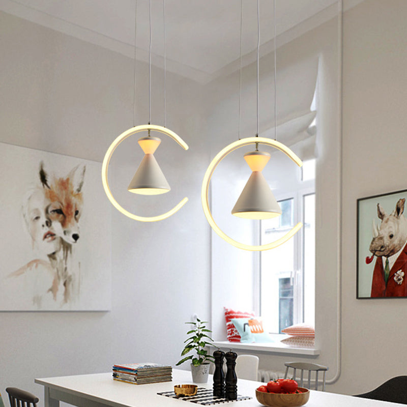White Finish Hourglass and Ring Pendant Minimalist LED Acrylic Hanging Light Kit over Table Clearhalo 'Ceiling Lights' 'Chandeliers' 'Modern Chandeliers' 'Modern' Lighting' 731675