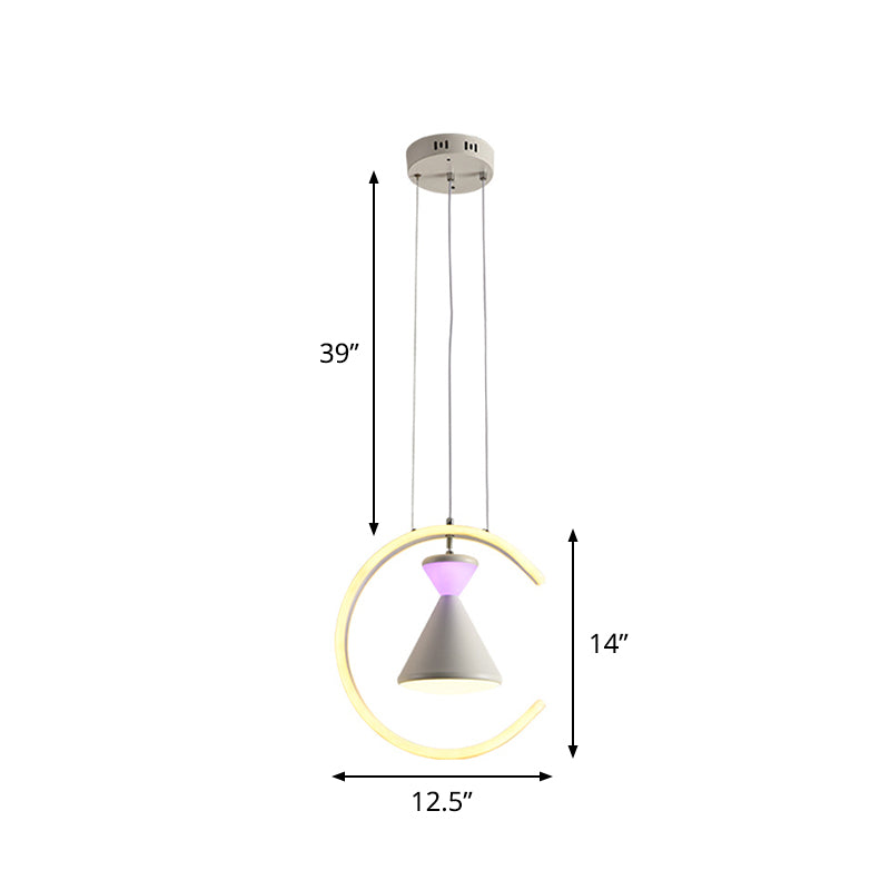 White Finish Hourglass and Ring Pendant Minimalist LED Acrylic Hanging Light Kit over Table Clearhalo 'Ceiling Lights' 'Chandeliers' 'Modern Chandeliers' 'Modern' Lighting' 731677