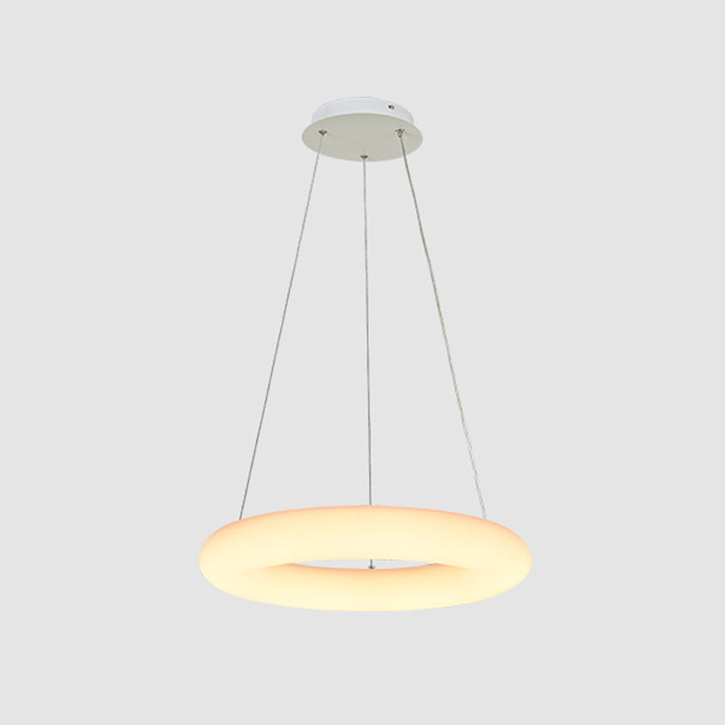 White Vesicle Ring Ceiling Chandelier Minimalist LED Acrylic Hanging Pendant Light over Table, 12