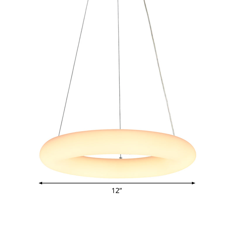 White Vesicle Ring Ceiling Chandelier Minimalist LED Acrylic Hanging Pendant Light over Table, 12