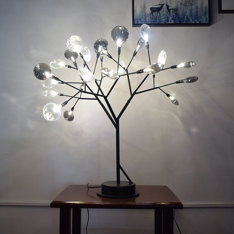 Metallic Branch Desk Light Contemporary 27-Light Black LED Table Lamp with Leaf Smoke Gray Glass Shade Black Clearhalo 'Lamps' 'Table Lamps' Lighting' 731807