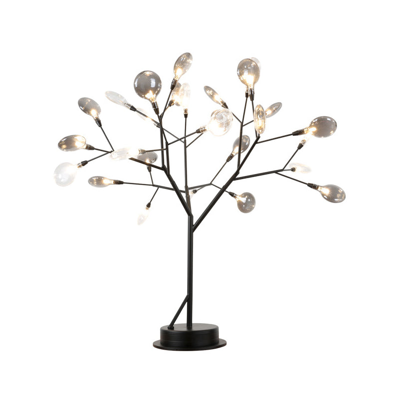 Metallic Branch Desk Light Contemporary 27-Light Black LED Table Lamp with Leaf Smoke Gray Glass Shade Clearhalo 'Lamps' 'Table Lamps' Lighting' 731809
