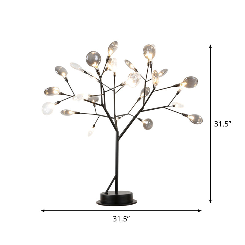 Metallic Branch Desk Light Contemporary 27-Light Black LED Table Lamp with Leaf Smoke Gray Glass Shade Clearhalo 'Lamps' 'Table Lamps' Lighting' 731811