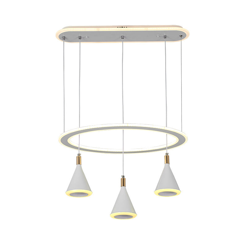 White Cone LED Multi Light Pendant Minimalist 3-Light Acrylic Hanging Lamp Kit with Loop Shelf Clearhalo 'Ceiling Lights' 'Modern Pendants' 'Modern' 'Pendant Lights' 'Pendants' Lighting' 731825