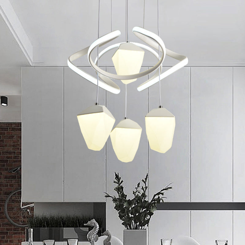 Geometric Acrylic Cluster Pendant Modernist 4-Light White LED Ceiling Suspension Lamp with Twist Beam Clearhalo 'Ceiling Lights' 'Modern Pendants' 'Modern' 'Pendant Lights' 'Pendants' Lighting' 731857