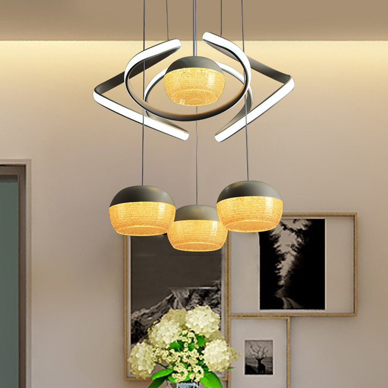 Grey Oval Cluster Pendant Light Modernist 4 Lights Acrylic LED Hanging Lamp Fixture with Twisting Beam Clearhalo 'Ceiling Lights' 'Modern Pendants' 'Modern' 'Pendant Lights' 'Pendants' Lighting' 731862