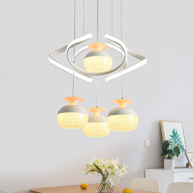 Modernism Cup Shape Cluster Pendant Acrylic 4 Heads Dining Room LED Suspension Light in White with Twisted Shelf White Clearhalo 'Ceiling Lights' 'Modern Pendants' 'Modern' 'Pendant Lights' 'Pendants' Lighting' 731865